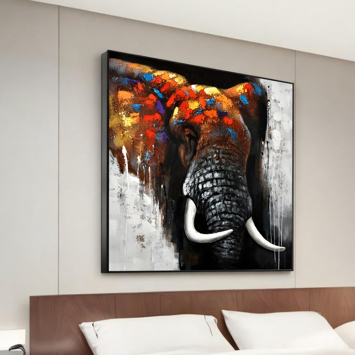 Bold Colorful Elephant Abstract Impasto Painting Modern Wall Poster
