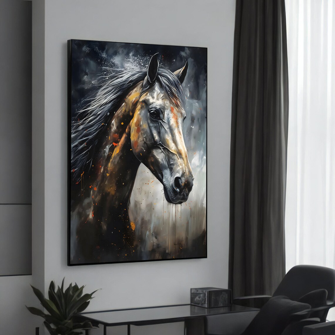 Majestic Horse Head Portrait Moody Dark Artistic Stallion Poster