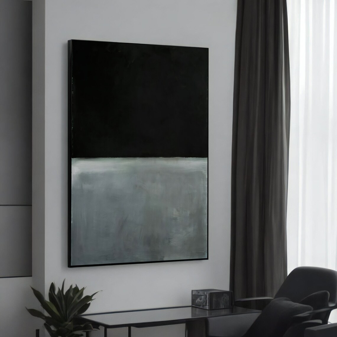 Black And Gray Minimalist Abstract Color Field Modern Canvas Art Poster