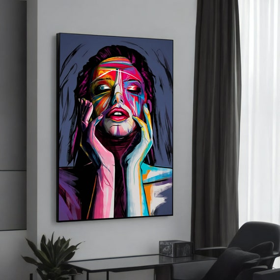 Colorful Abstract Woman Portrait Canvas Art Banksyinspired Graffiti Painting Unique And Vibrant Gift For Lovers