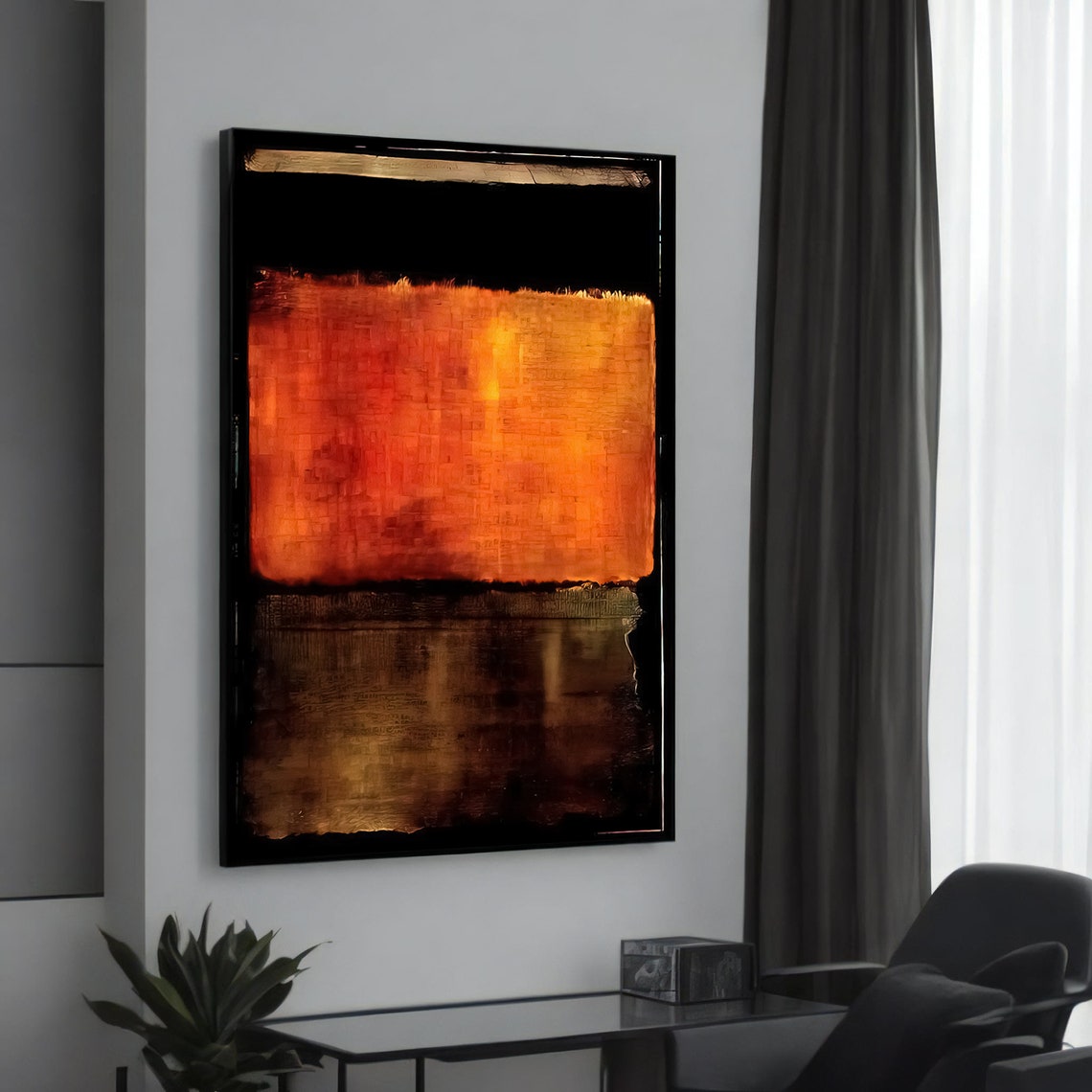 Rothko Style Fiery Orange Black Color Field Abstract Art Poster