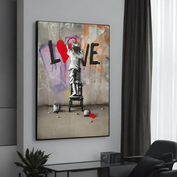Love Graffiti By Child Canvas Art Banksyinspired Painting Unique And Heartwarming Gift For Lovers