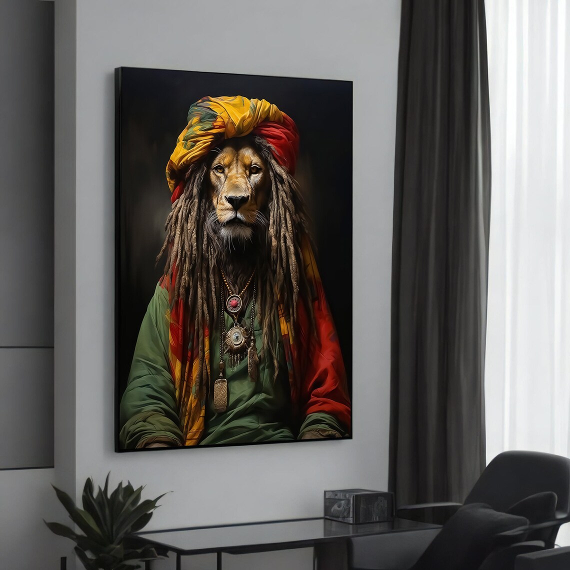 Regal Lion With Dreadlocks, Animal Art Print