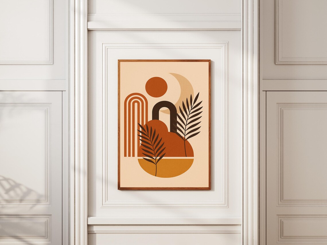 Modern Abstract Boho Wall Art Print Minimalist Geometric Poster Mid Century Decor Neutral Home
