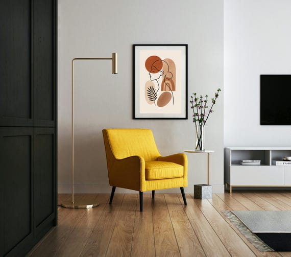 Boho Line Art Woman Print Minimal Abstract Female Portrait