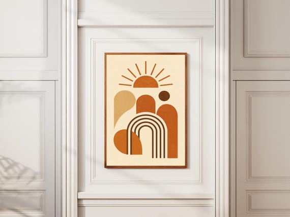 Modern Abstract Boho Wall Art Print Minimalist Geometric Poster Mid Century Decor Neutral Home