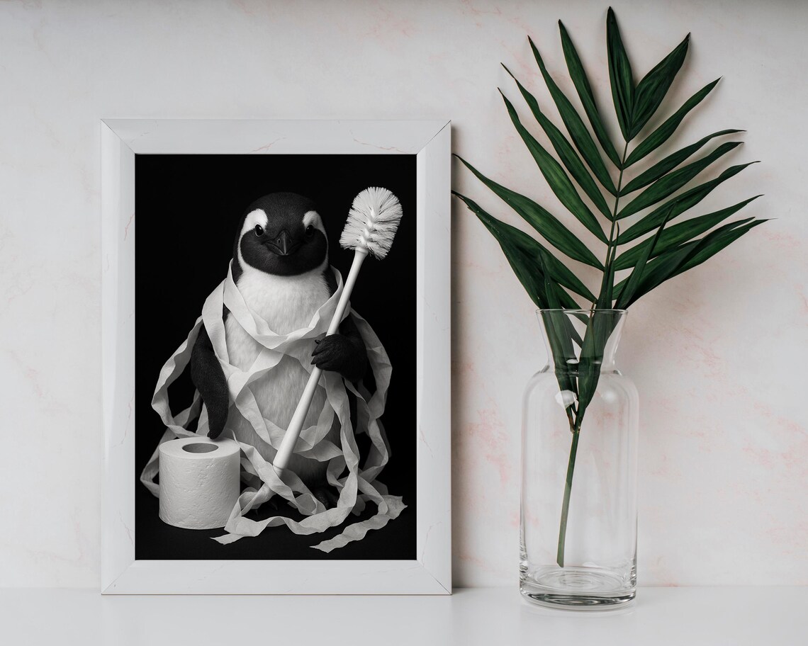 Toilet Paper Penguin Illustration, Modern