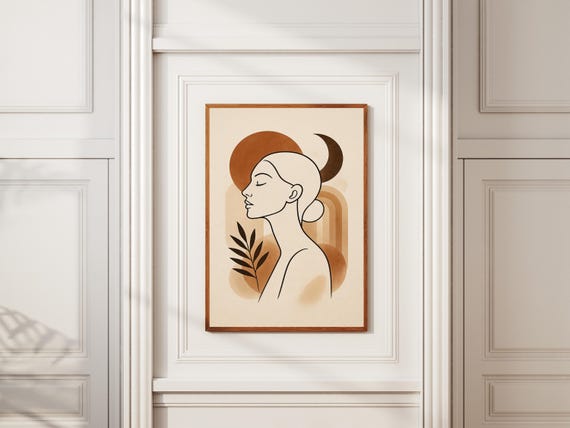 Modern Boho Woman Line Art Print Abstract Face Poster
