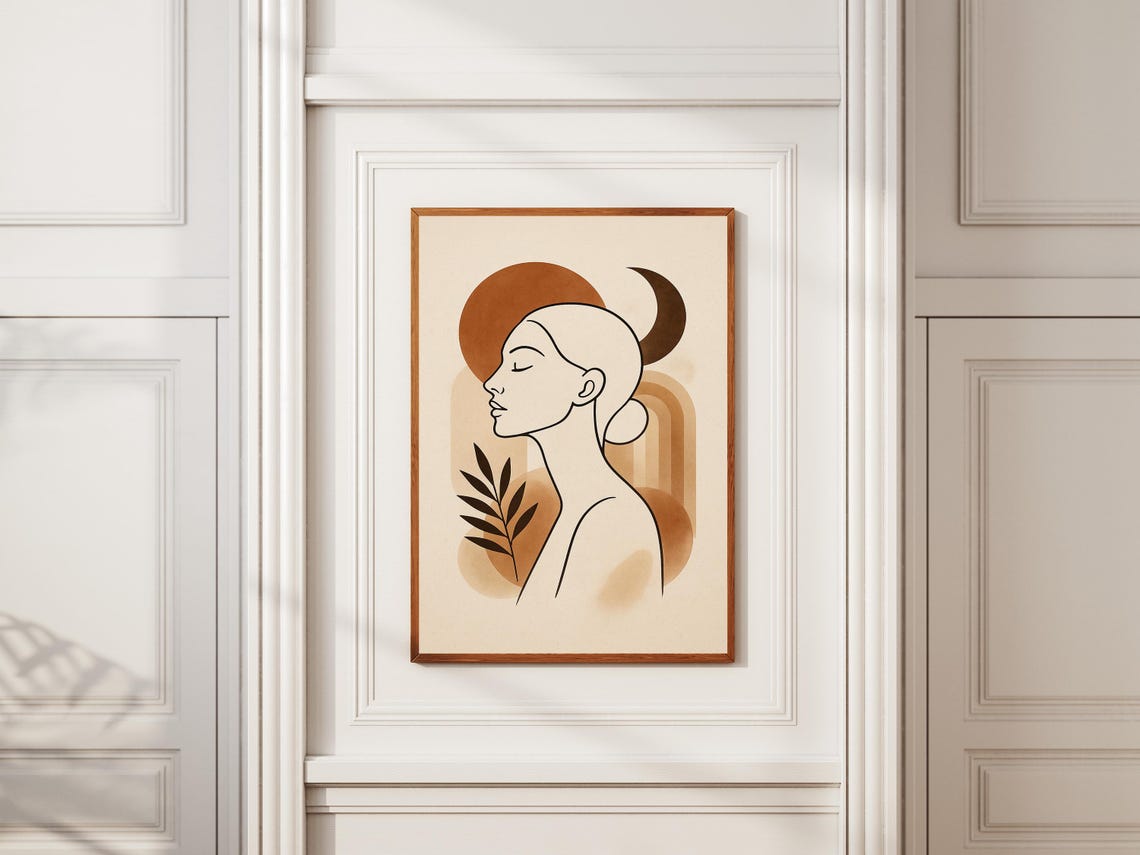 Modern Boho Woman Line Art Print Abstract Face Poster