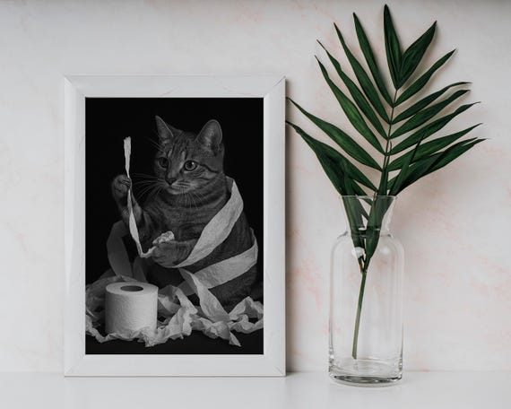 Funny Wildlife Poster With Toilet Paper Art Cat