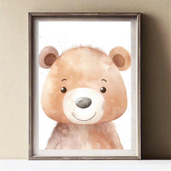 Cute Smiling Teddy Bear Watercolor Baby Nursery Animal Art Print