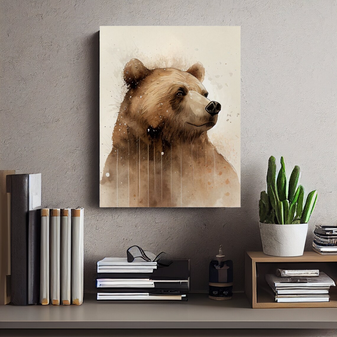 Majestic Brown Bear Portrait Watercolor Wildlife Canvas Art Poster