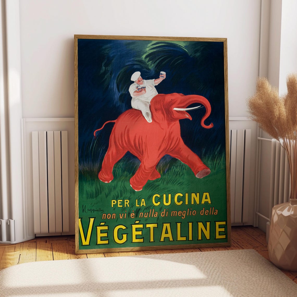 Vintage Vegetaline Red Elephant Chef French Kitchen Ad Poster
