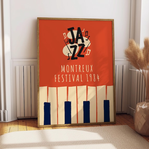 Jazz Montreux Festival 1984 Retro Music Poster Piano Keys Vintage