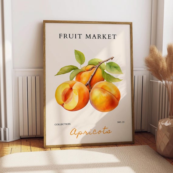 Apricot Fruit Market Poster Food Kitchen Decor Print Illustration Gift For Lover Wall Art