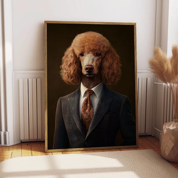 Poodle Suit Portrait Dog Poster Pet Custom Art Gift For Lover Funny