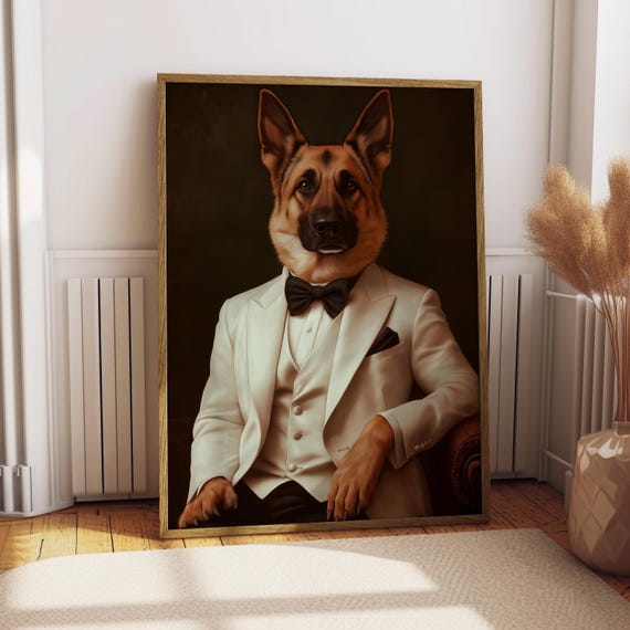 German Shepherd Suit Portrait Dog Poster Pet Custom Art Gift For Lover Funny