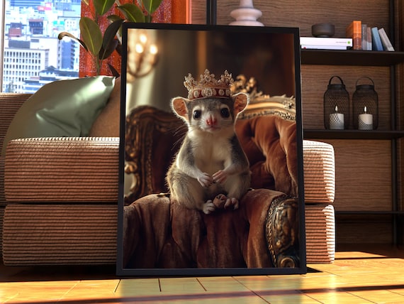 Crowned Sugar Glider Royal Velvet Throne Portrait Pet Poster