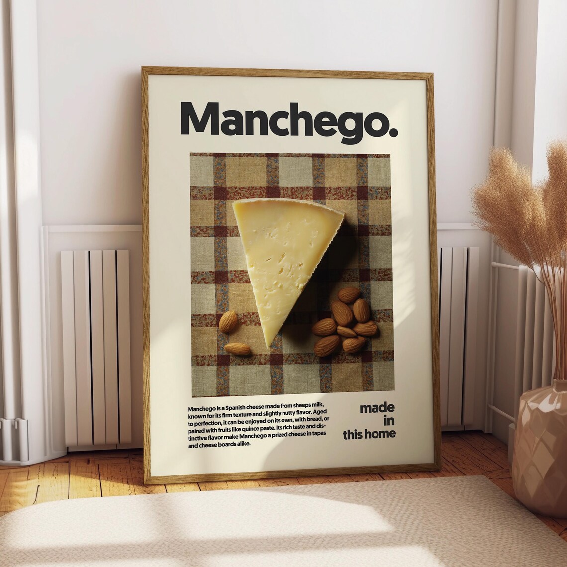 Manchego Spanish Cheese Wedge Illustration Minimalist Food Poster