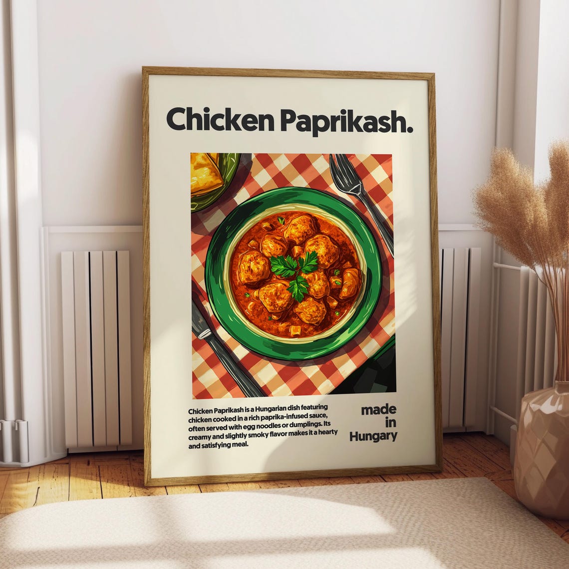 Chicken Paprikash Hungarian Dish Illustrated Food Kitchen Art Poster