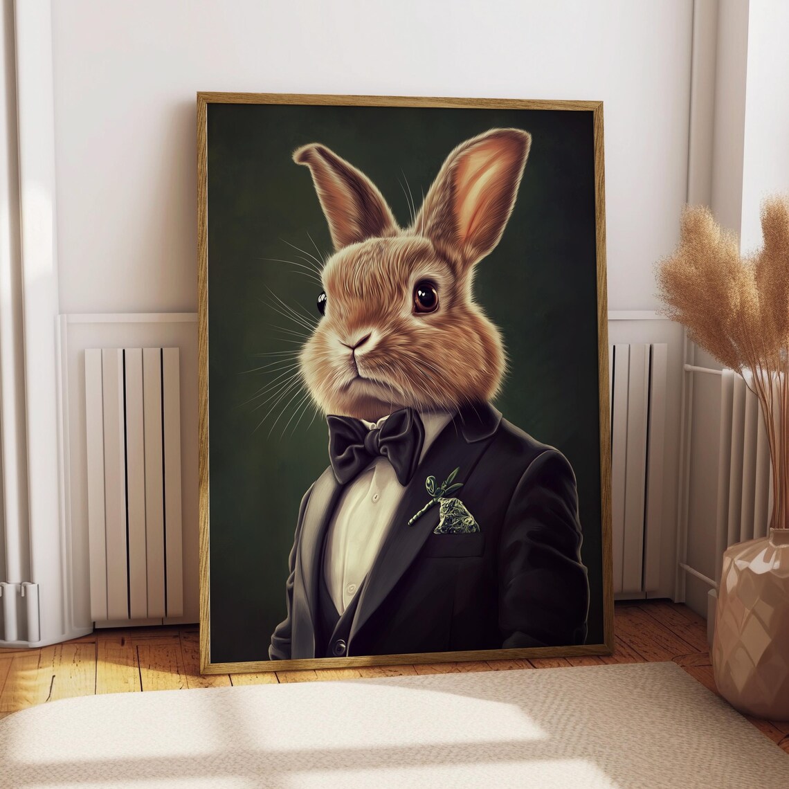 Rabbit Suit Portrait Pet Poster Custom Art Wall Cute Animal Gift For Bunny Netherland Dwarf