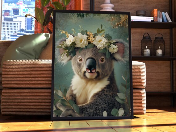 Maximalist Koala Poster Floral Animal Print Wall Art Portrait Vintage Funky Colourful