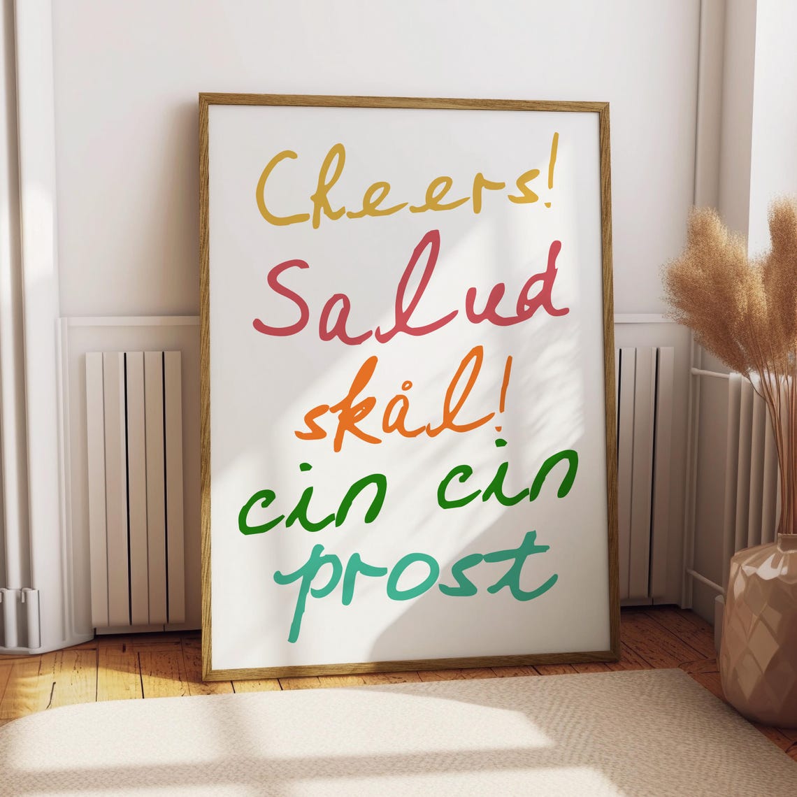 Cheers Toast Five Languages Hand Lettered Bar Party Wall Poster