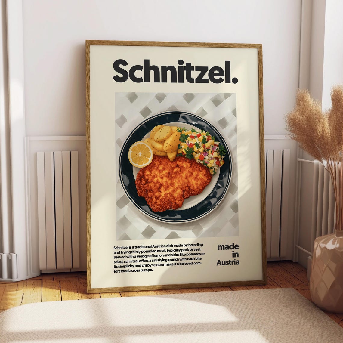 Schnitzel Retro Food Poster Austrian Dish Advertisement Kitchen Decor