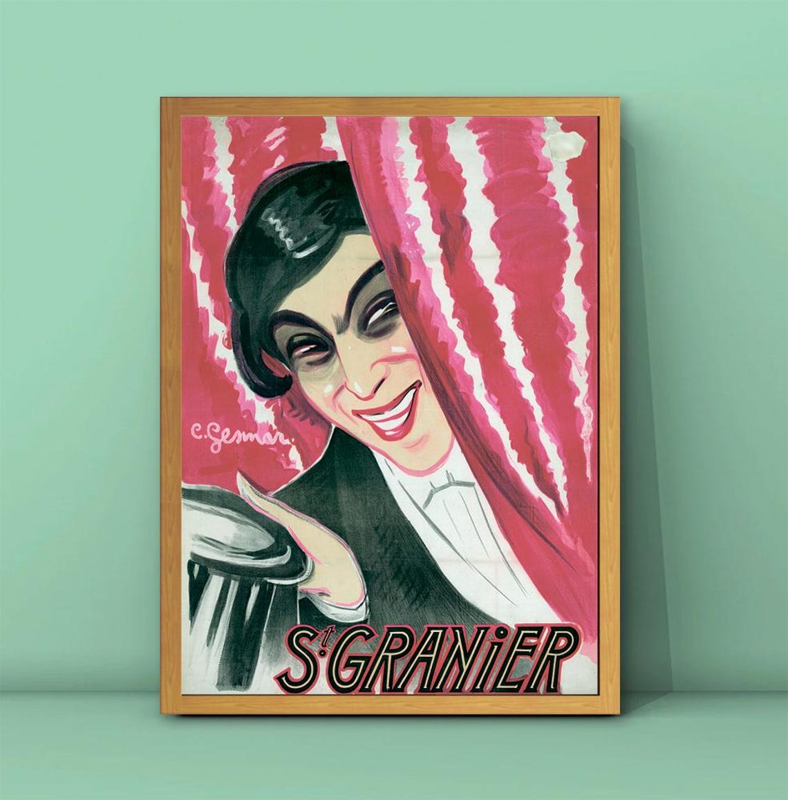 St Granier Charles Gesmar French Cabaret Red Curtain Art Poster