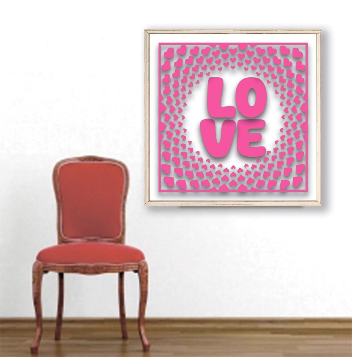 Pink Love Heart Burst Typography Romantic Valentine Art Poster