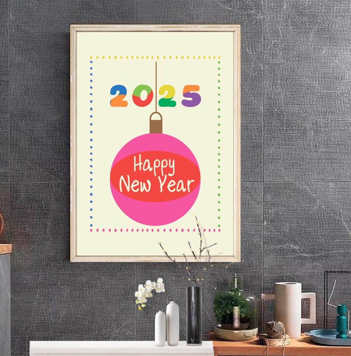 Happy New Year 2025 Pink Bauble Ornament Festive Holiday Print - Image 2