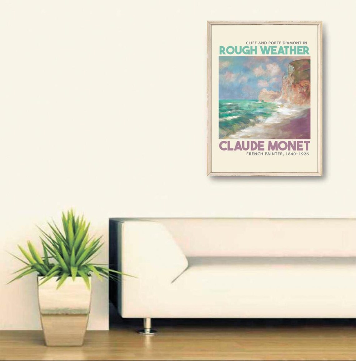 Claude Monet Cliff and Porte d'Amont in Rough Weather Art Poster - Image 2