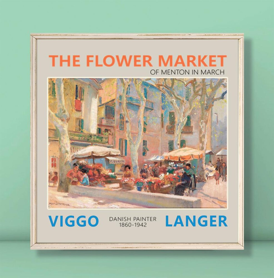Viggo Langer The Flower Market of Menton in March Travel Style Poster