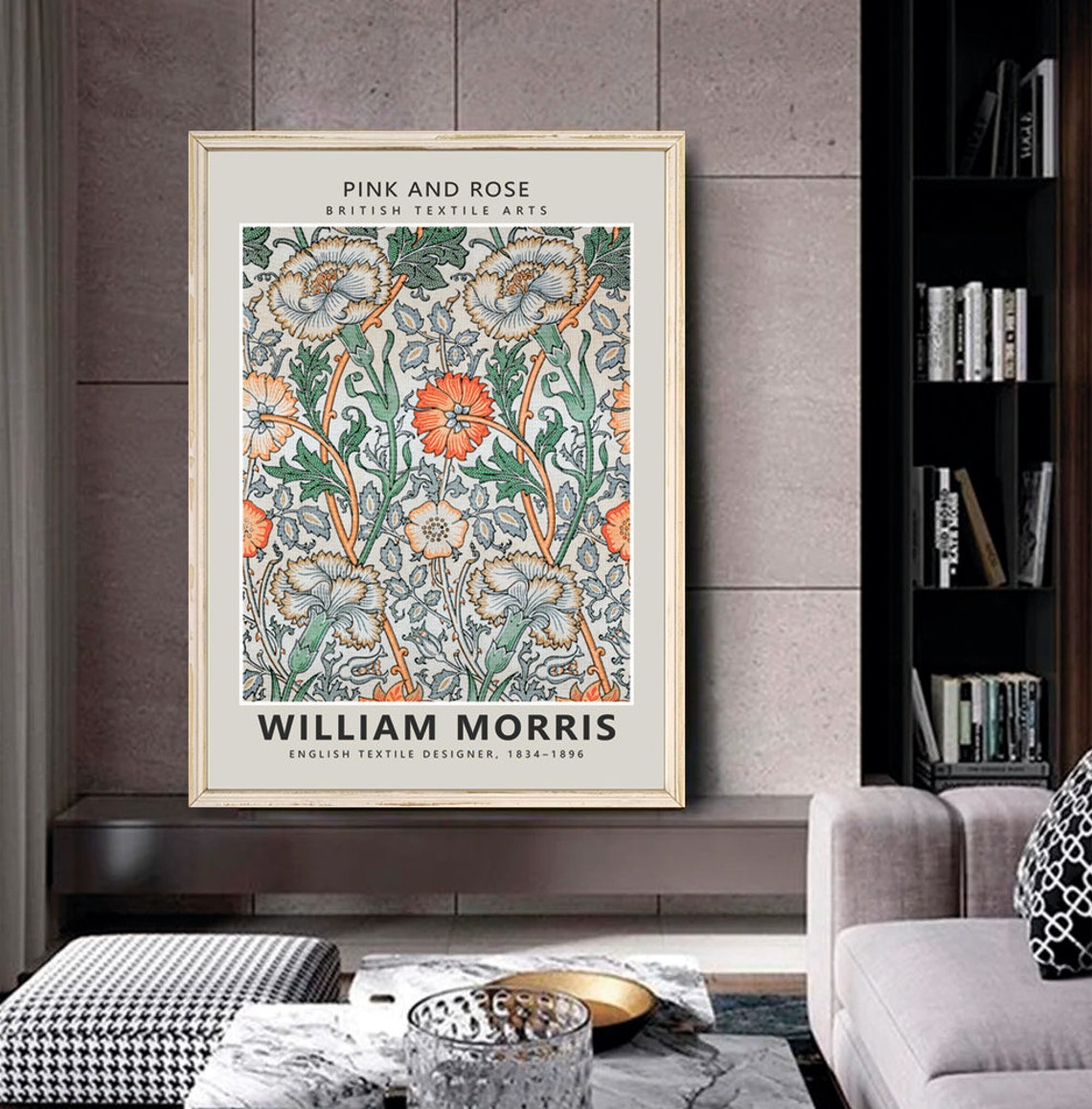 William Morris Pink and Rose Textile Pattern Poster Vintage Wall Decor - Image 2