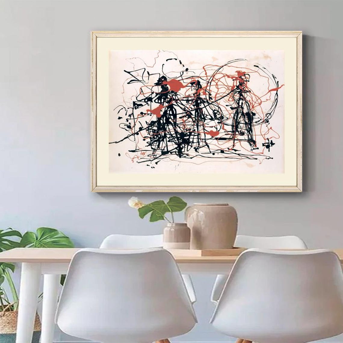 Jackson Pollock Style Red Black Scribble Abstract Art Poster - Image 3