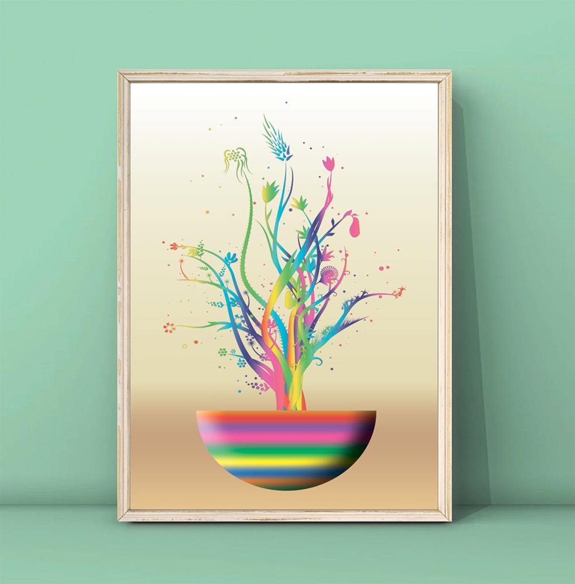 Boho Rainbow Tree Striped Pot Colorful Botanical Eclectic Art Poster