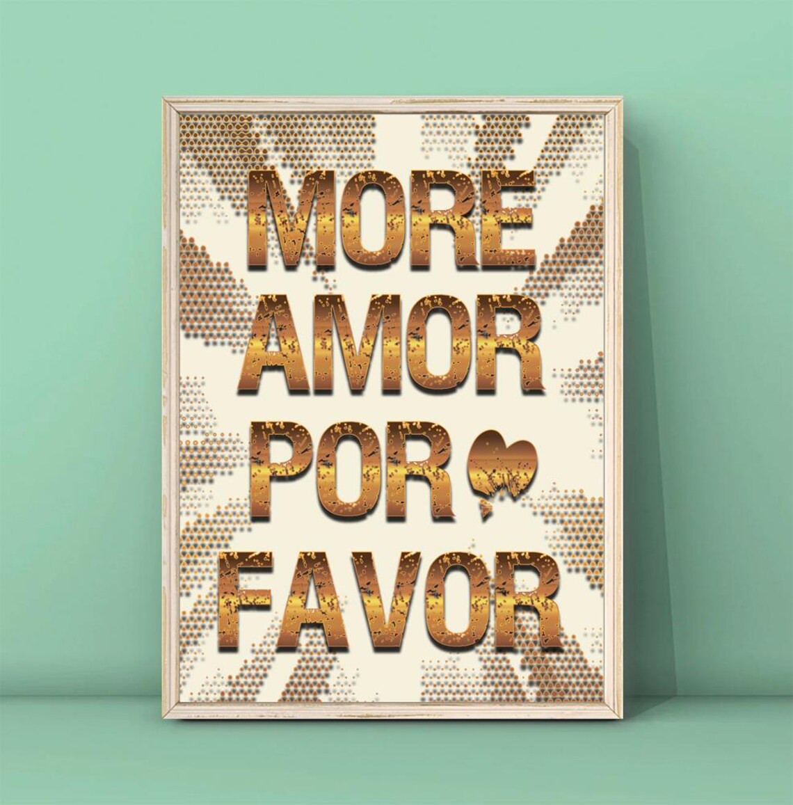 More Amor Por Favor Gold Block Letter Heart Retro Typography Poster
