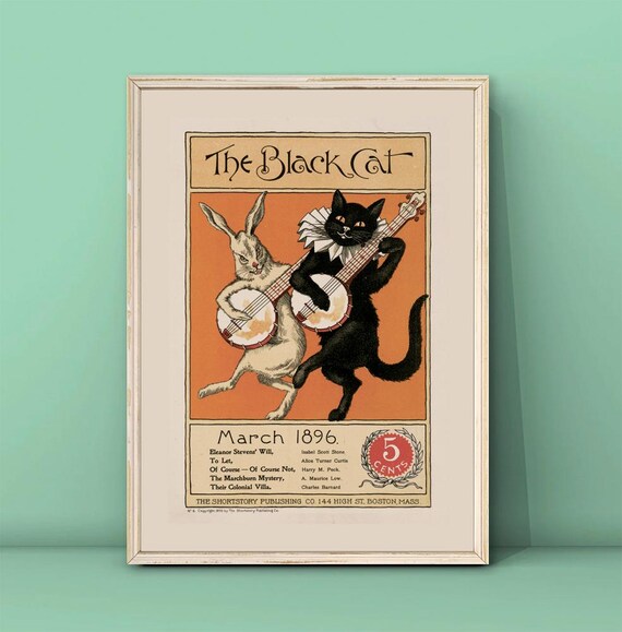 The Black Cat March 1896 Banjo Magazine Cover Poster Vintage Wall Decor