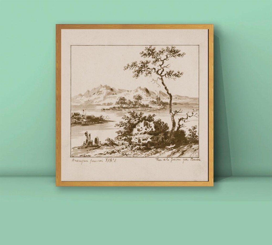 View of the Seine in Rouen 19th Century French River Sketch Poster