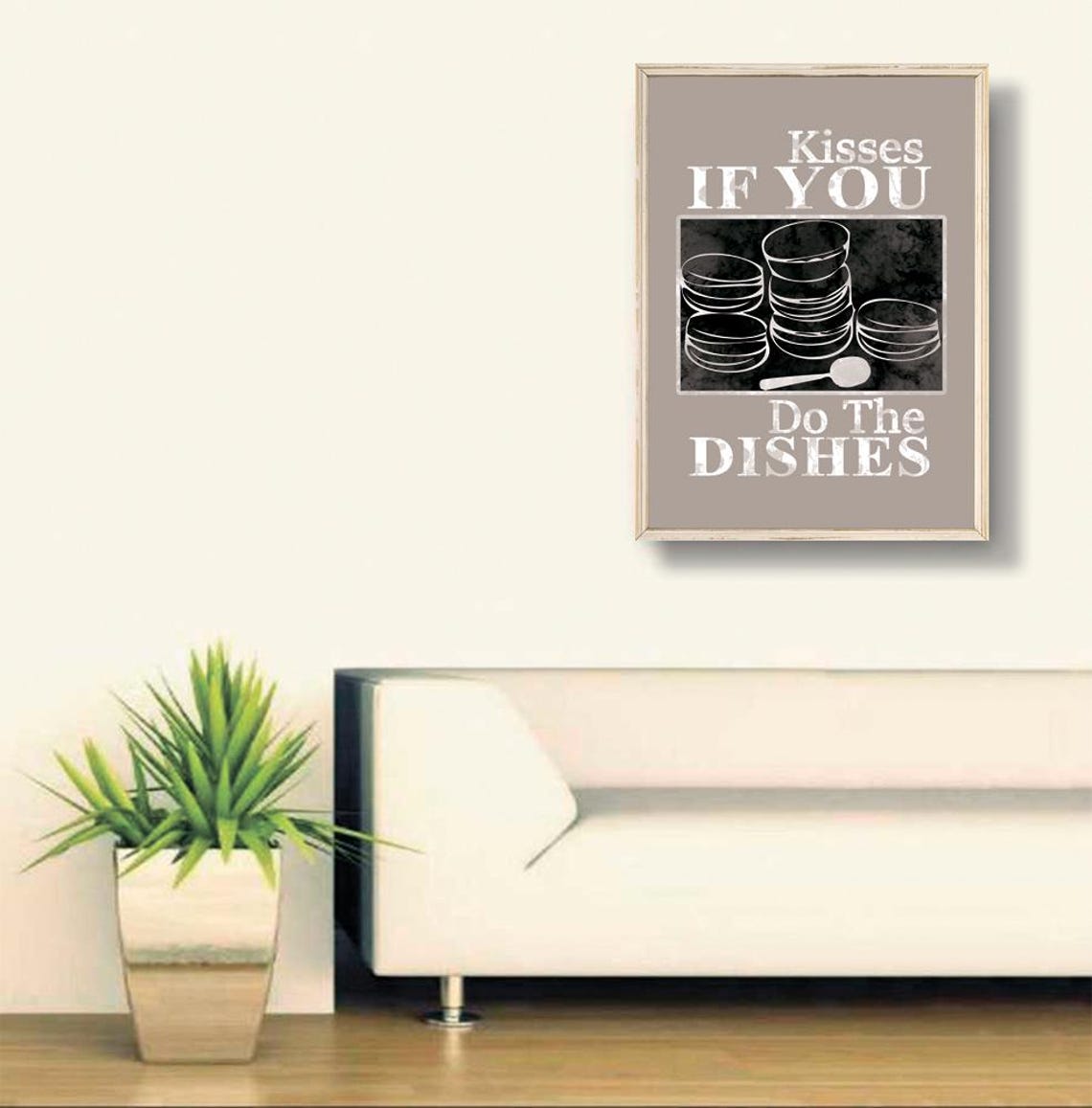 Kisses If You Do the Dishes Funny Vintage Kitchen Quote Poster - Image 2