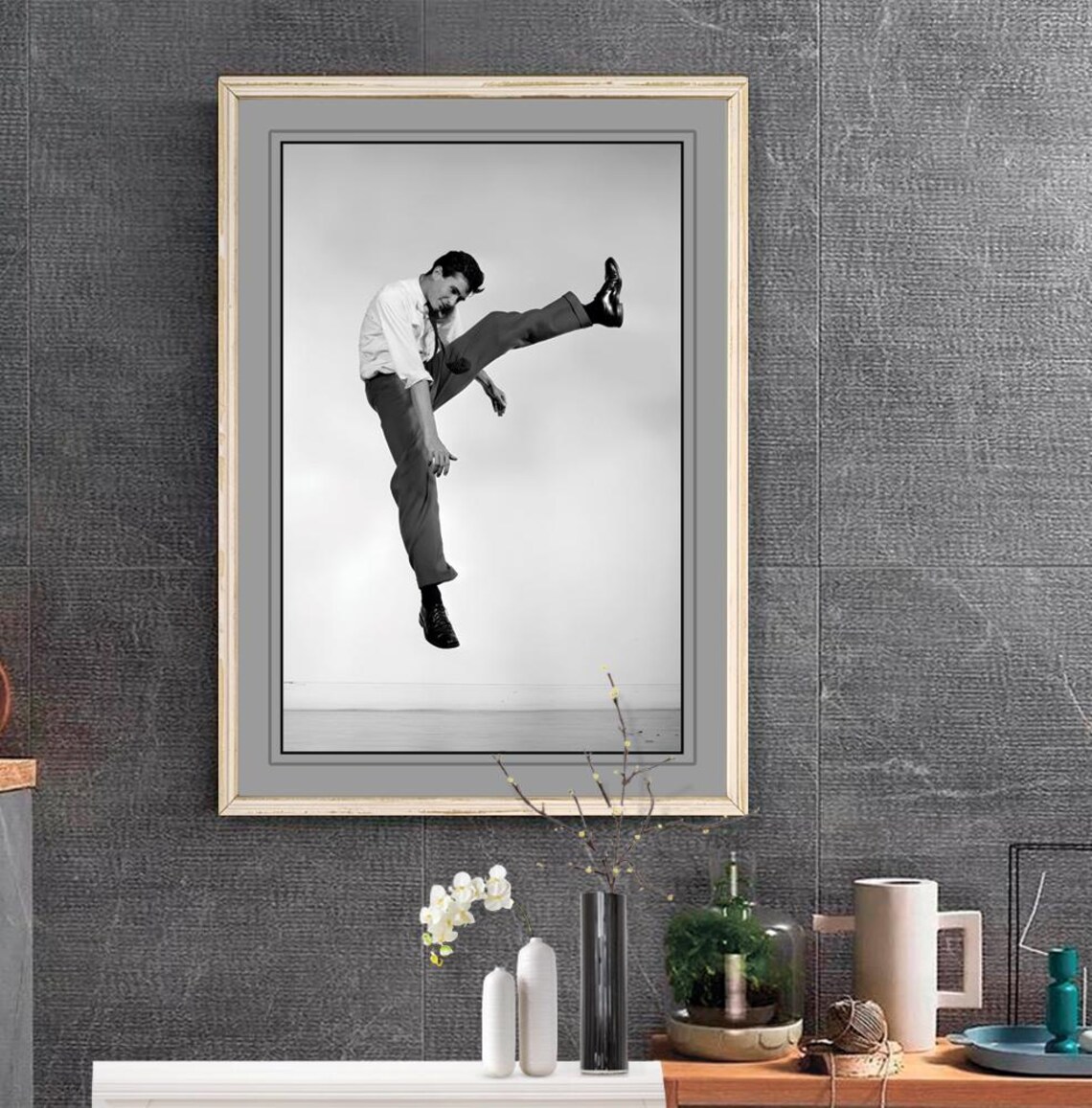 Vintage Leaping Man Mid Air Jump Black White Photography Poster - Image 3