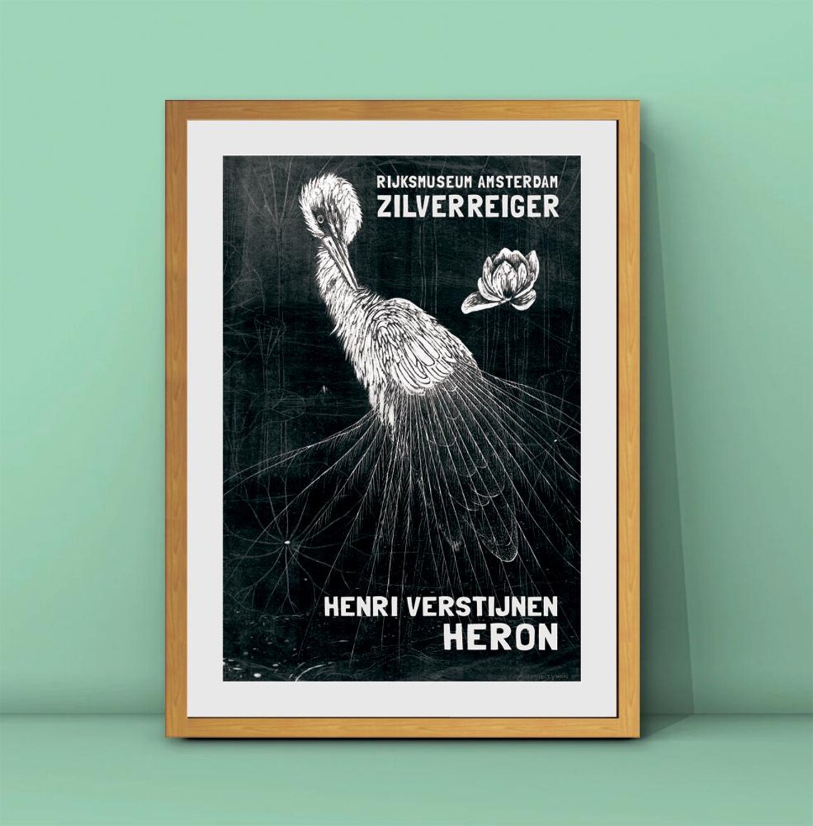 Henri Verstijnen Zilverreiger Heron Rijksmuseum Woodcut Poster