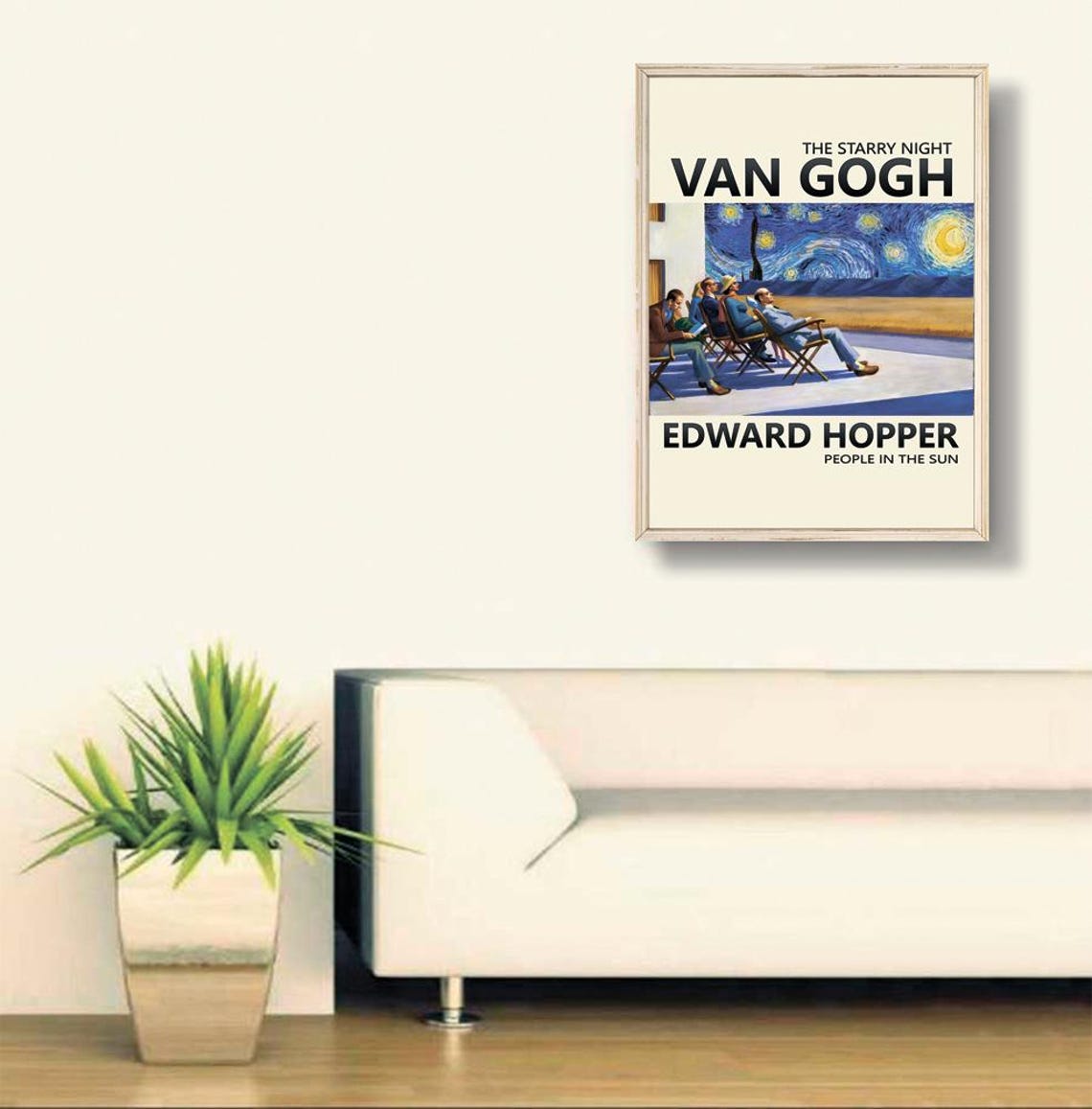 Edward Hopper People in the Sun Starry Night Sky Mashup Poster - Image 2