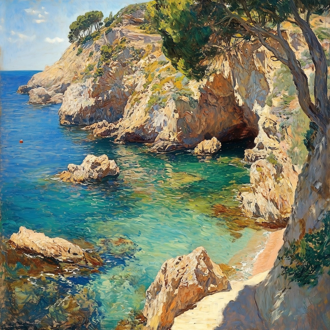 Mediterranean Riviera Seaside, Impressionist Seascape Art - Image 3