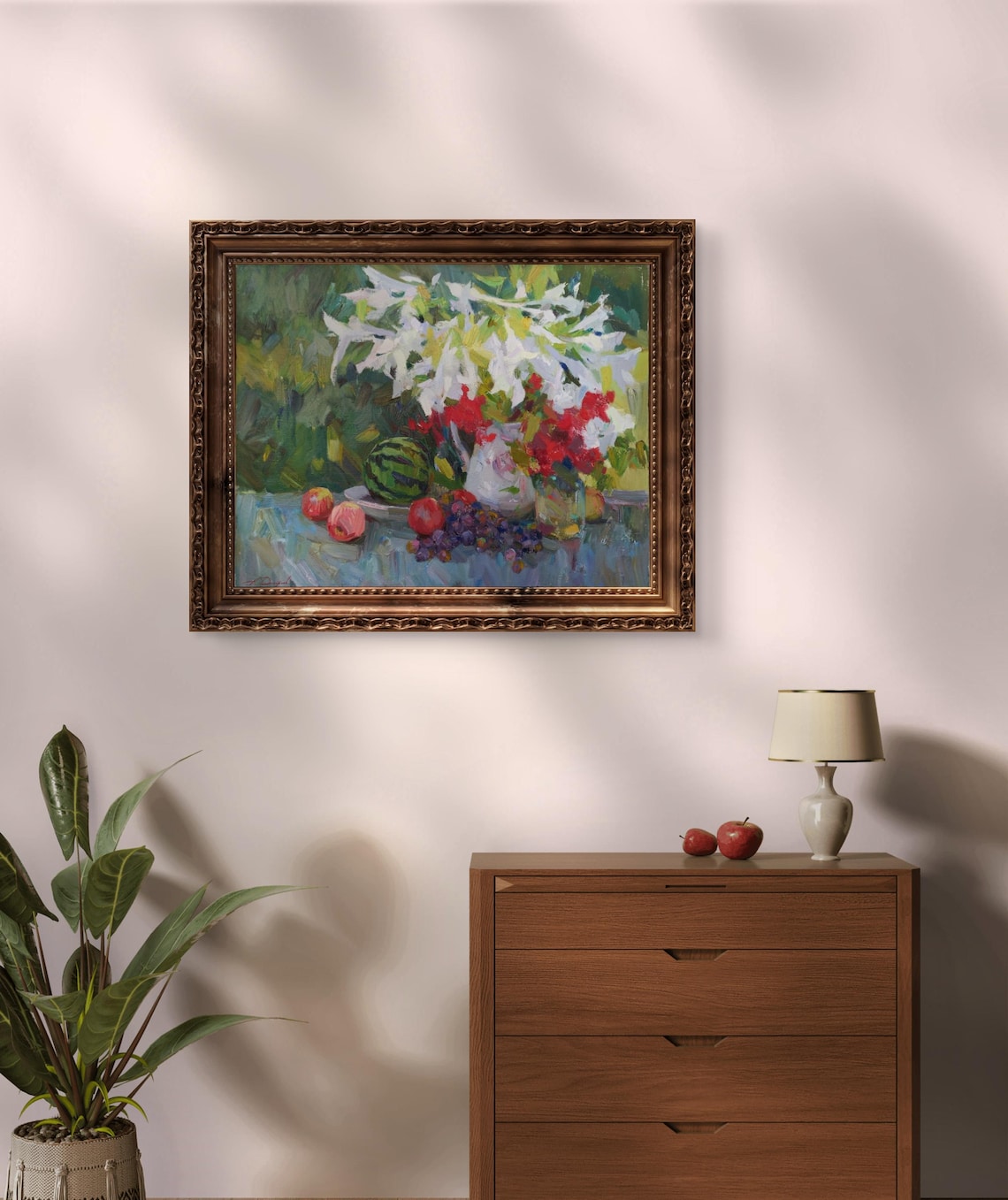 Vibrant Still Life With Watermelon, Autumn Flowers - Image 2
