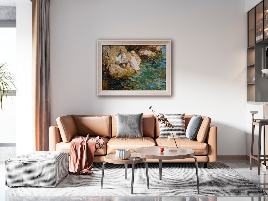 Impressionistic Oil Painting, Children On The Sea Coast