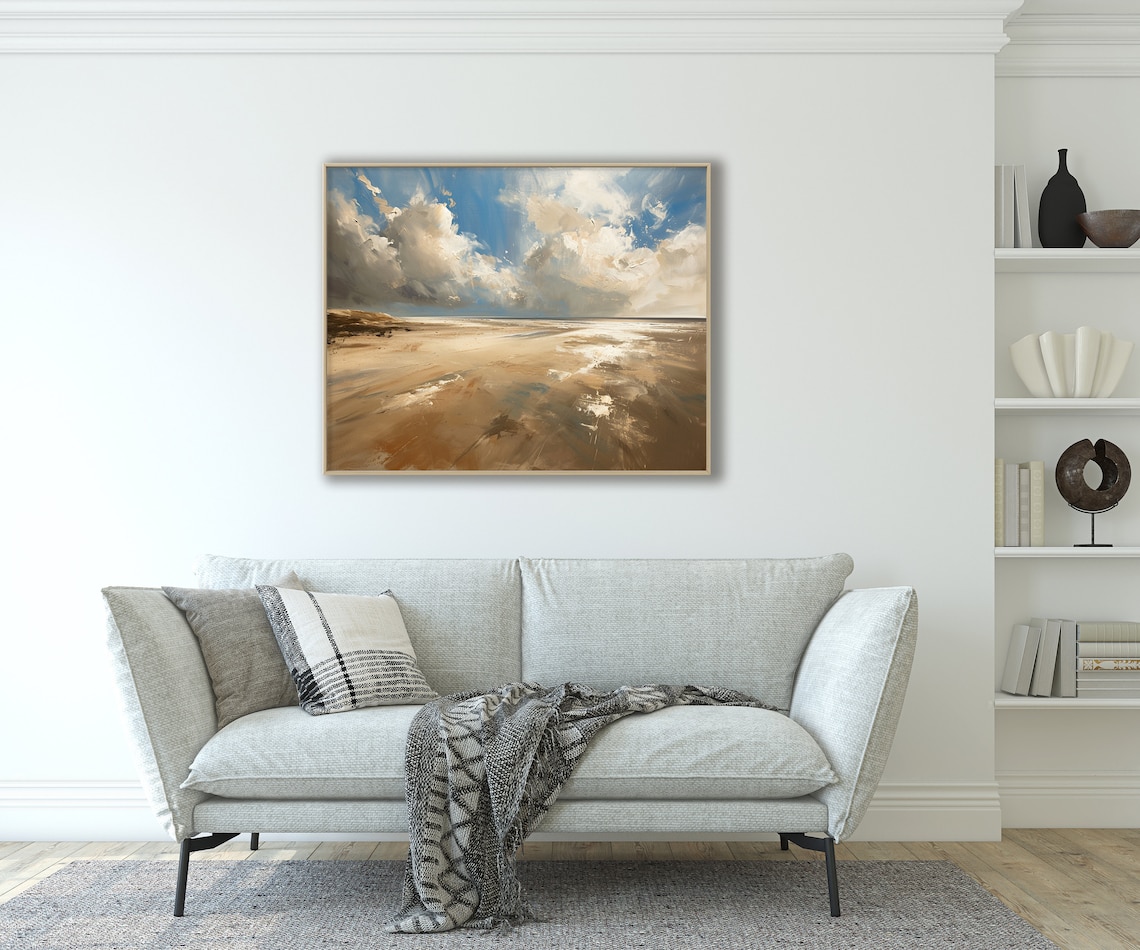 Ocean Coast Original Oil Painting, Low Tide Seascape