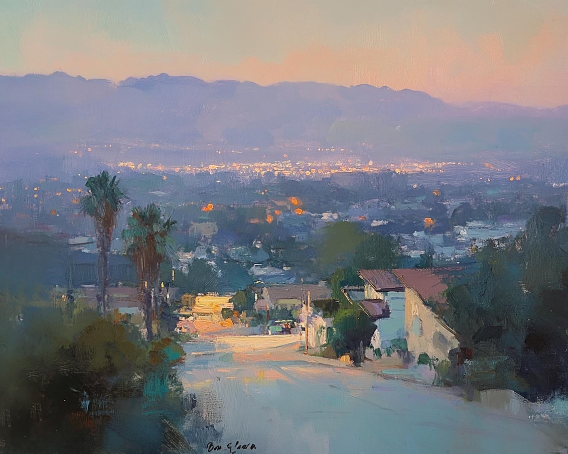 Los Angeles Sunset Cityscape, Impressionist Oil Painting - Image 2