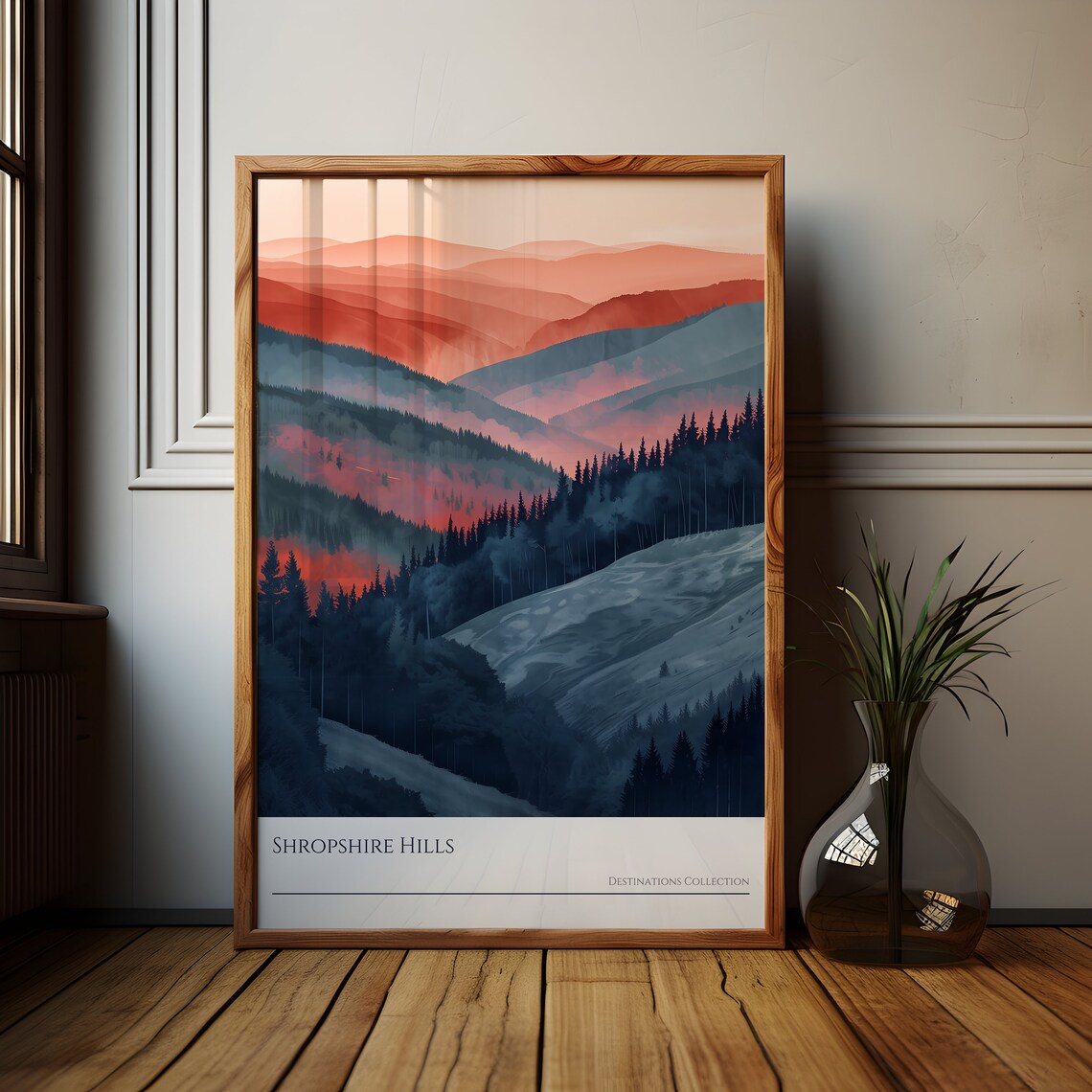 Misty Sunrise Shropshire Hills Poster The Wrekin Wall Art Shropshire Hills English Countryside Print Illustration Landscape Art