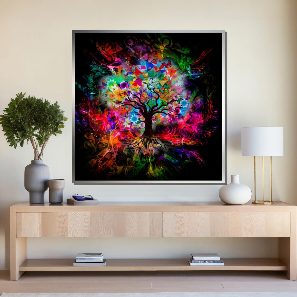Neon Rainbow Psychedelic Tree of Life on Black Background Art Poster - Image 4